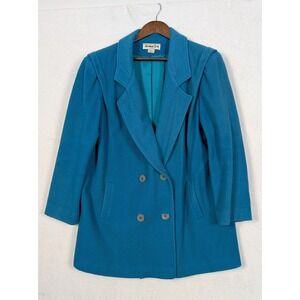 Herman Kay Woman Teal Wool Blend Double Breasted Blazer Coat Size 16W